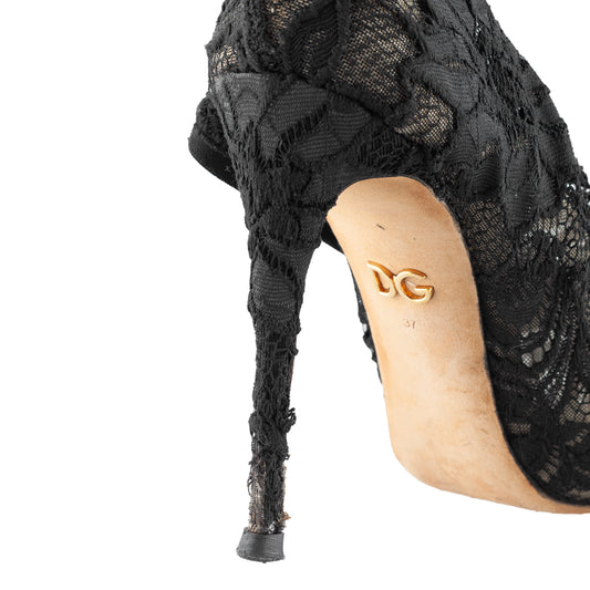 Dolce & Gabbana Black Floral Lace Sock Stiletto Boots