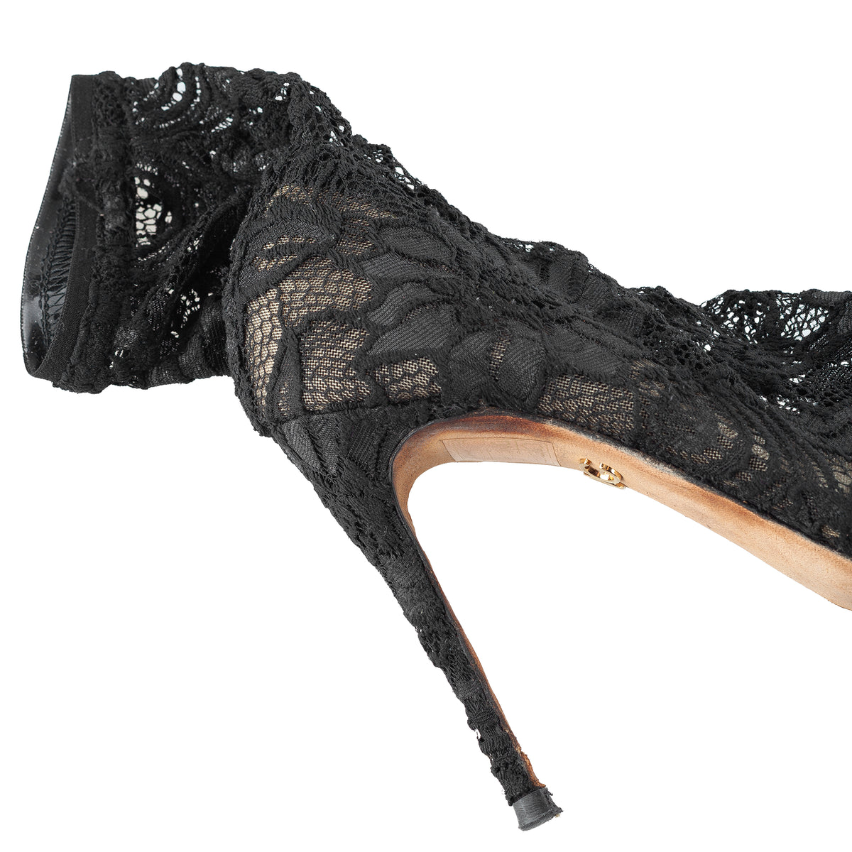 Dolce & Gabbana Black Floral Lace Sock Stiletto Boots