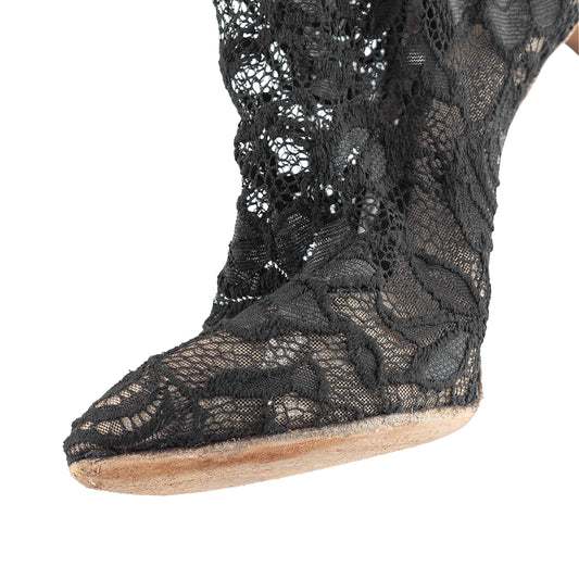 Dolce & Gabbana Black Floral Lace Sock Stiletto Boots