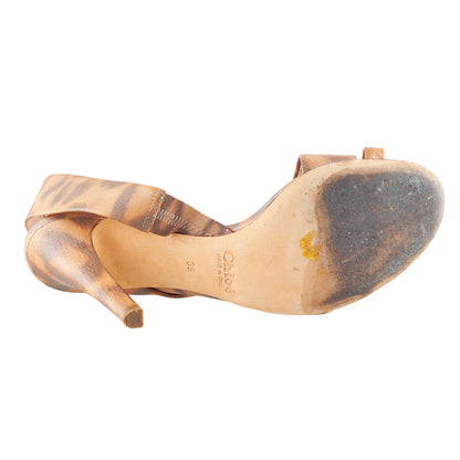 Chloé Vintage Leopard Print Leather Strappy High Heel Sandals
