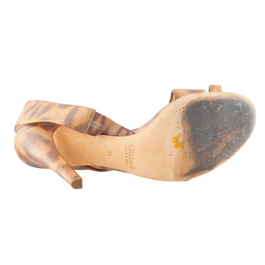 Chloé Vintage Leopard Print Leather Strappy High Heel Sandals