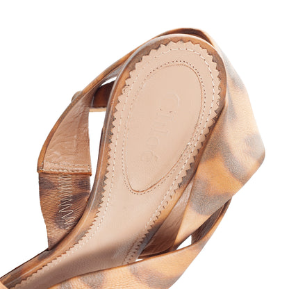 Chloé Vintage Leopard Print Leather Strappy High Heel Sandals