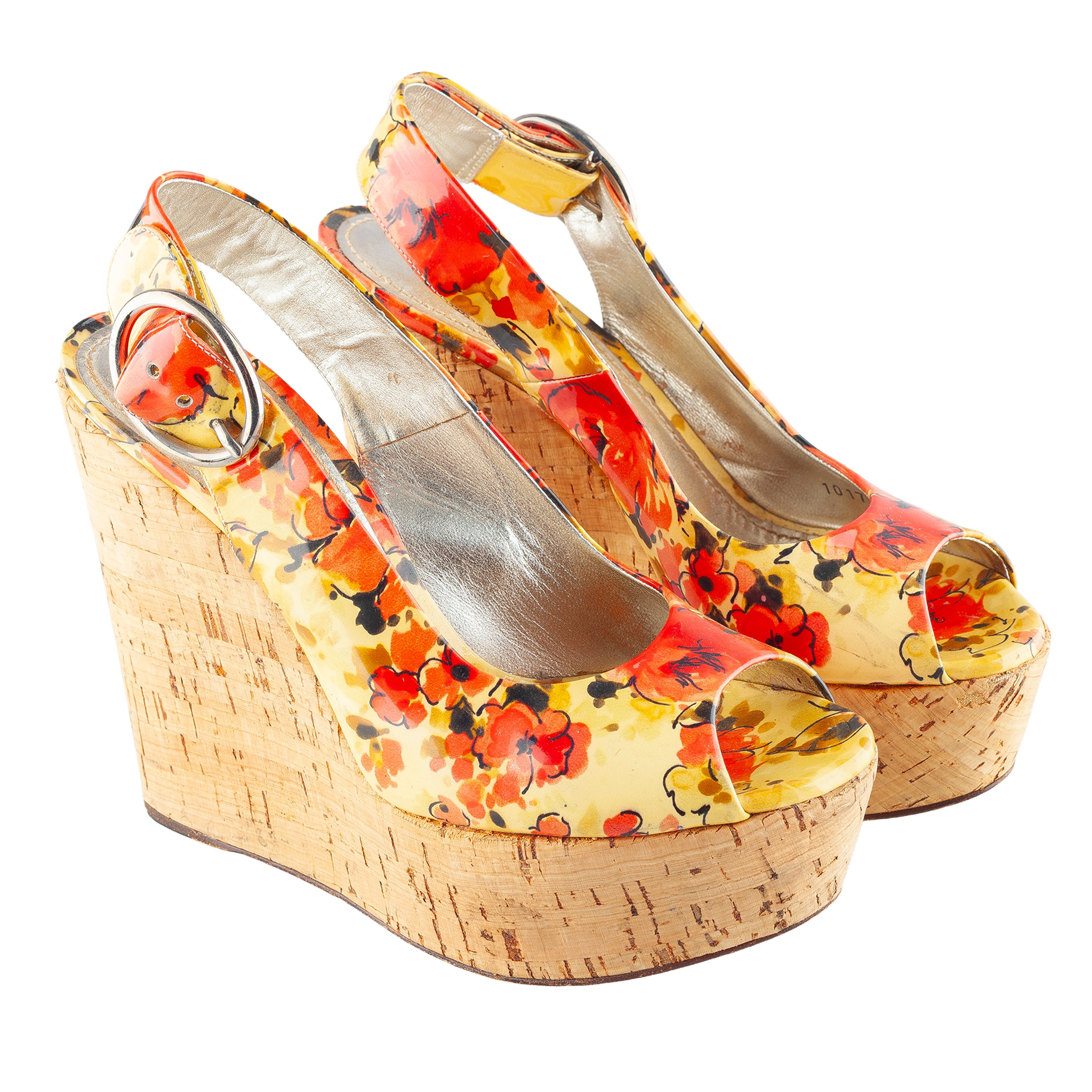 Dolce & Gabbana Floral Print Cork Platform Wedge Sandals
