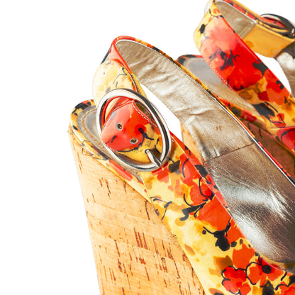 Dolce & Gabbana Floral Print Cork Platform Wedge Sandals