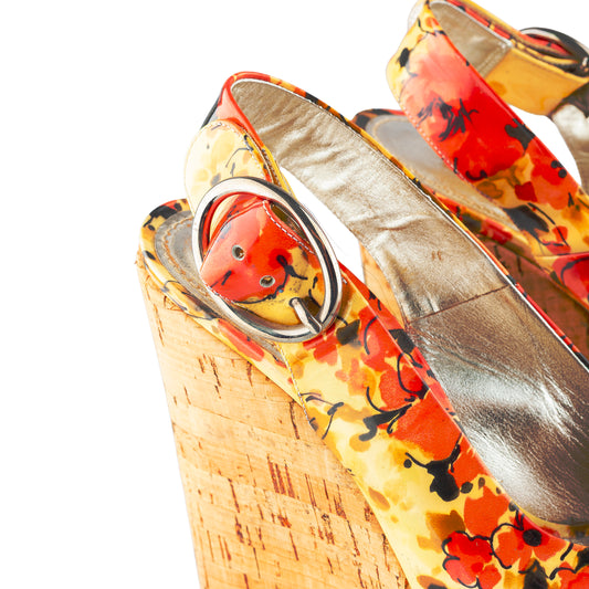 Dolce & Gabbana Floral Print Cork Platform Wedge Sandals