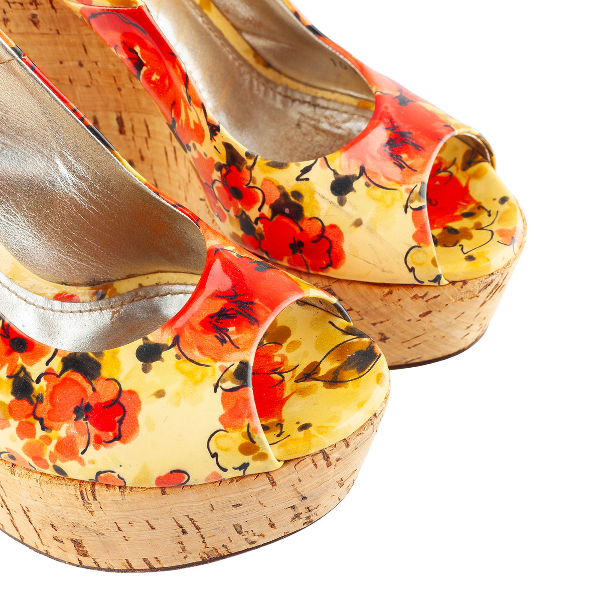 Dolce & Gabbana Floral Print Cork Platform Wedge Sandals