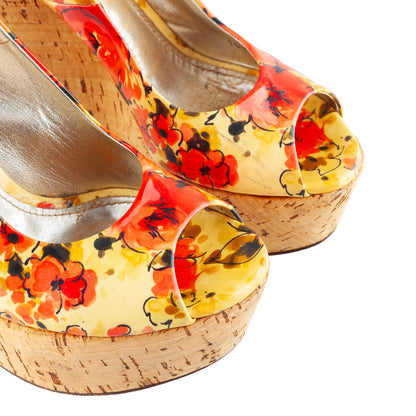 Dolce & Gabbana Floral Print Cork Platform Wedge Sandals