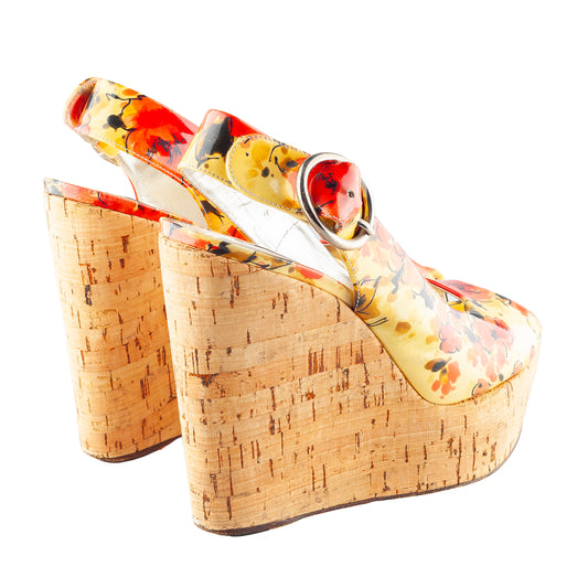 Dolce & Gabbana Floral Print Cork Platform Wedge Sandals