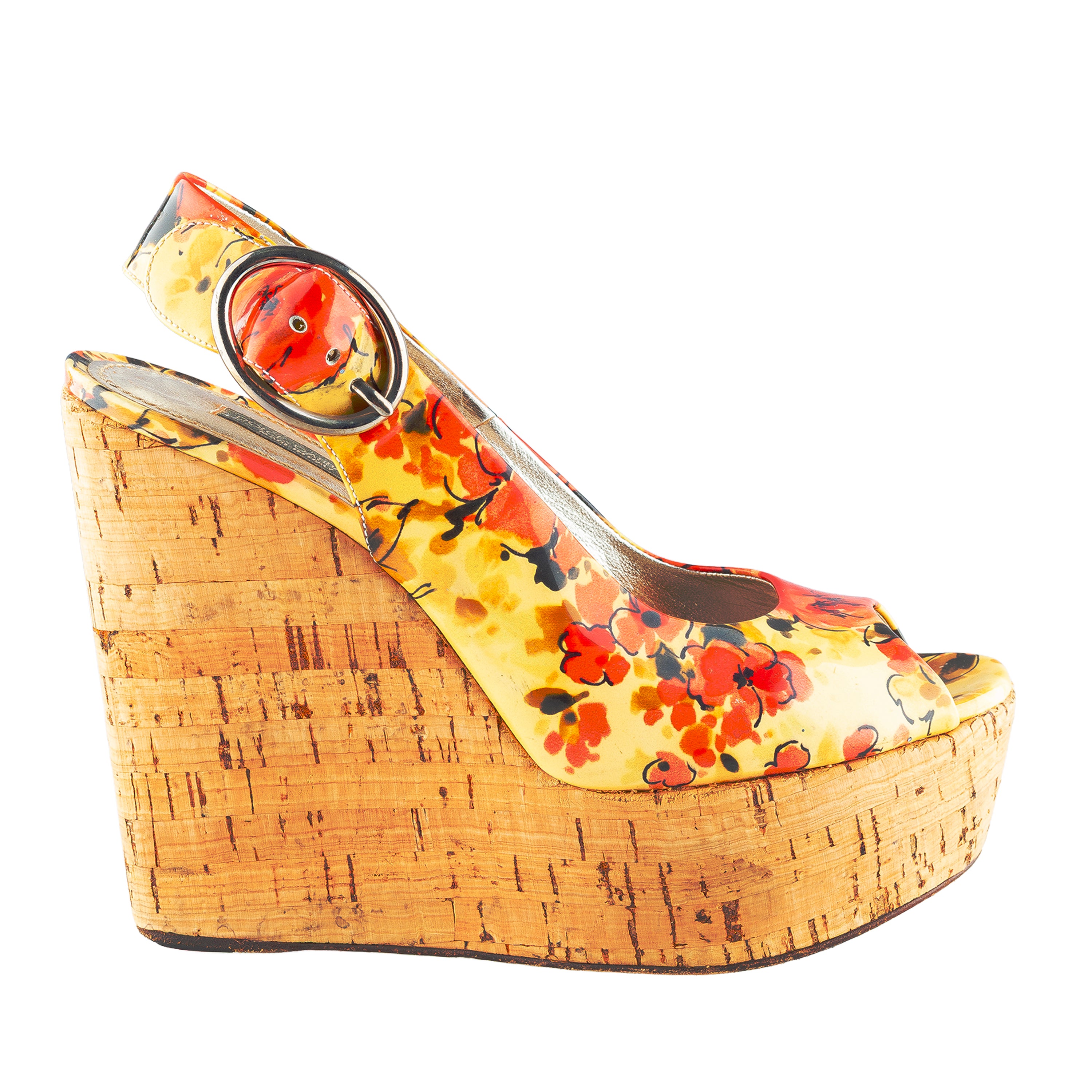 Dolce & Gabbana Floral Print Cork Platform Wedge Sandals