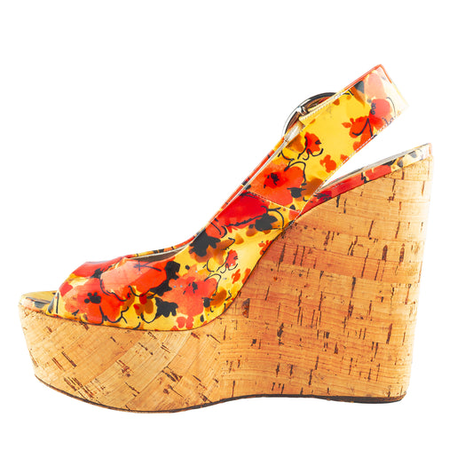 Dolce & Gabbana Floral Print Cork Platform Wedge Sandals