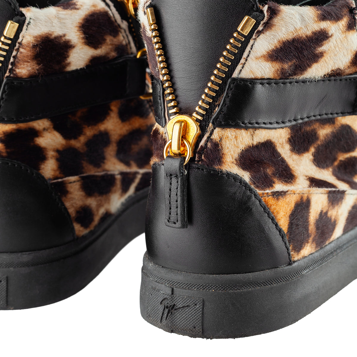 Giuseppe Zanotti Leopard Pony Hair Crystal Strap High-Top Sneakers