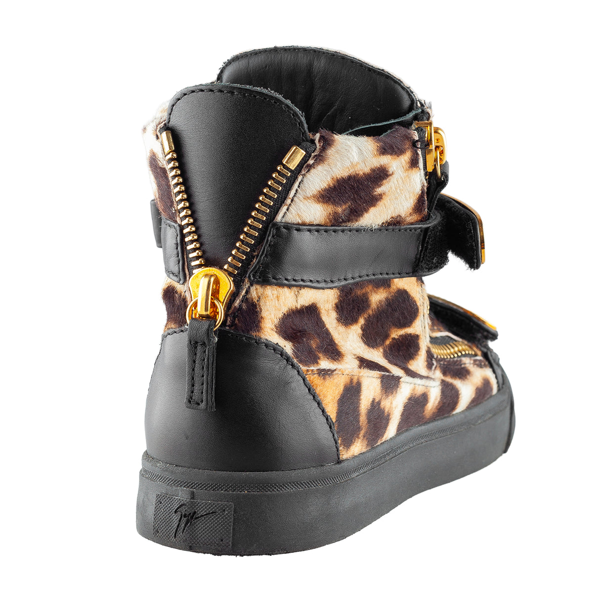 Giuseppe Zanotti Leopard Pony Hair Crystal Strap High-Top Sneakers
