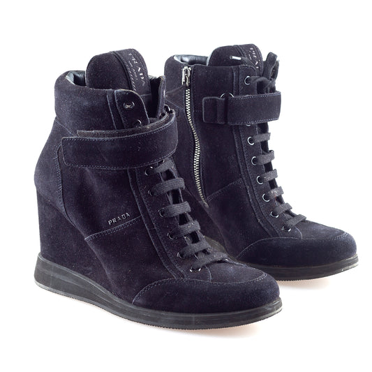 Prada Navy Vintage Wedge Sneakers (38 IT / 39 EU)
