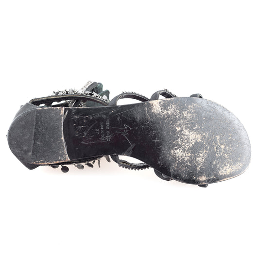 Giuseppe Zanotti Black Satin Chain Embellished Vintage Flat Sandal (37 IT/ 38 EU)