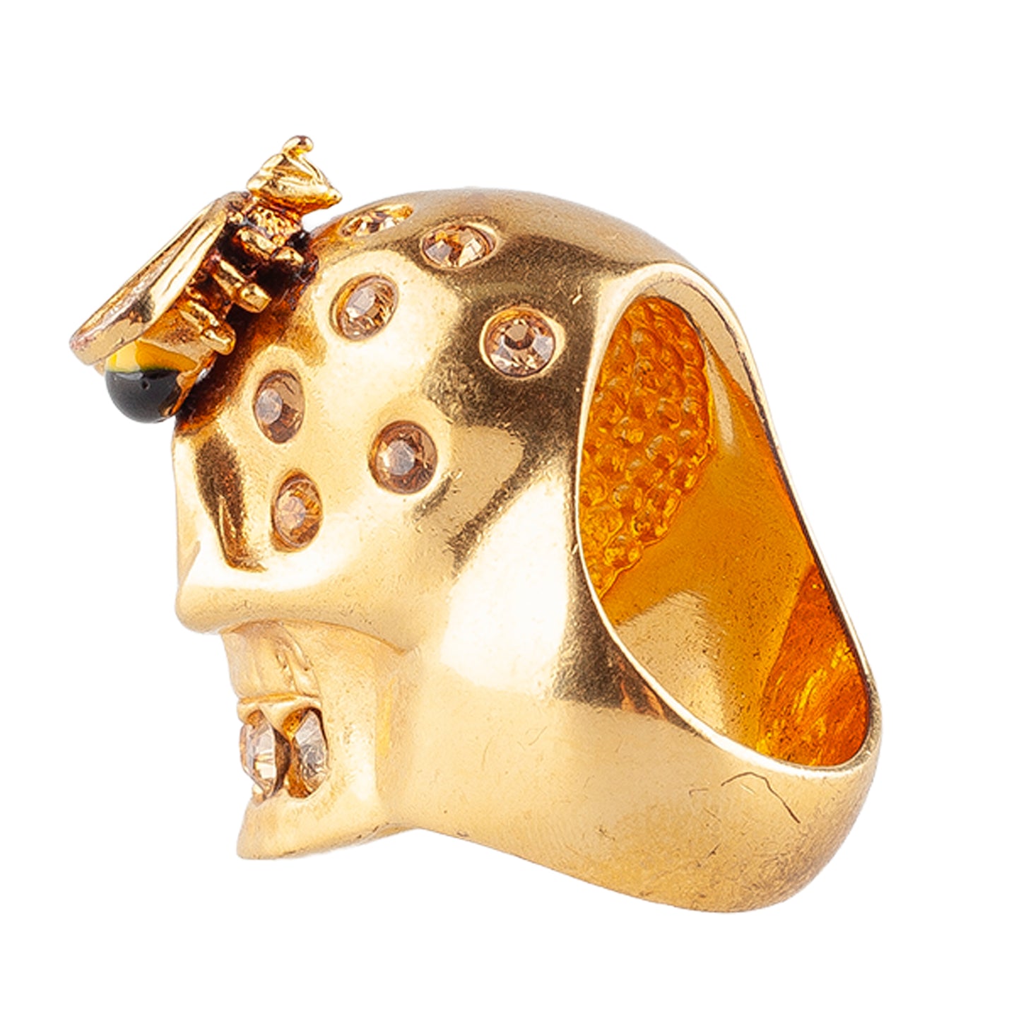 Alexander McQueen Gold-Tone Crystal Skull & Bee Statement Ring