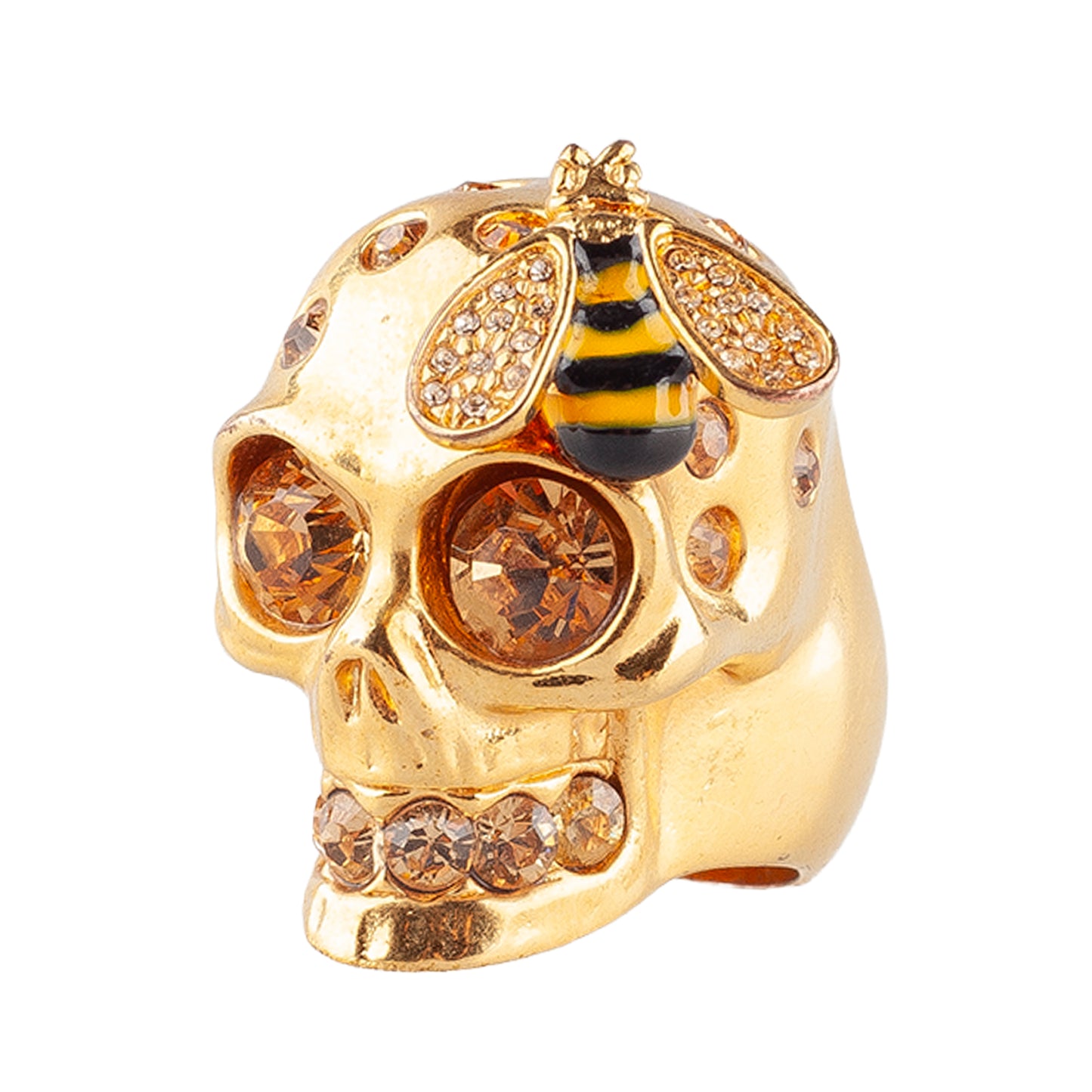 Alexander McQueen Gold-Tone Crystal Skull & Bee Statement Ring