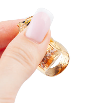 Alexander McQueen Gold-Tone Crystal Skull & Bee Statement Ring