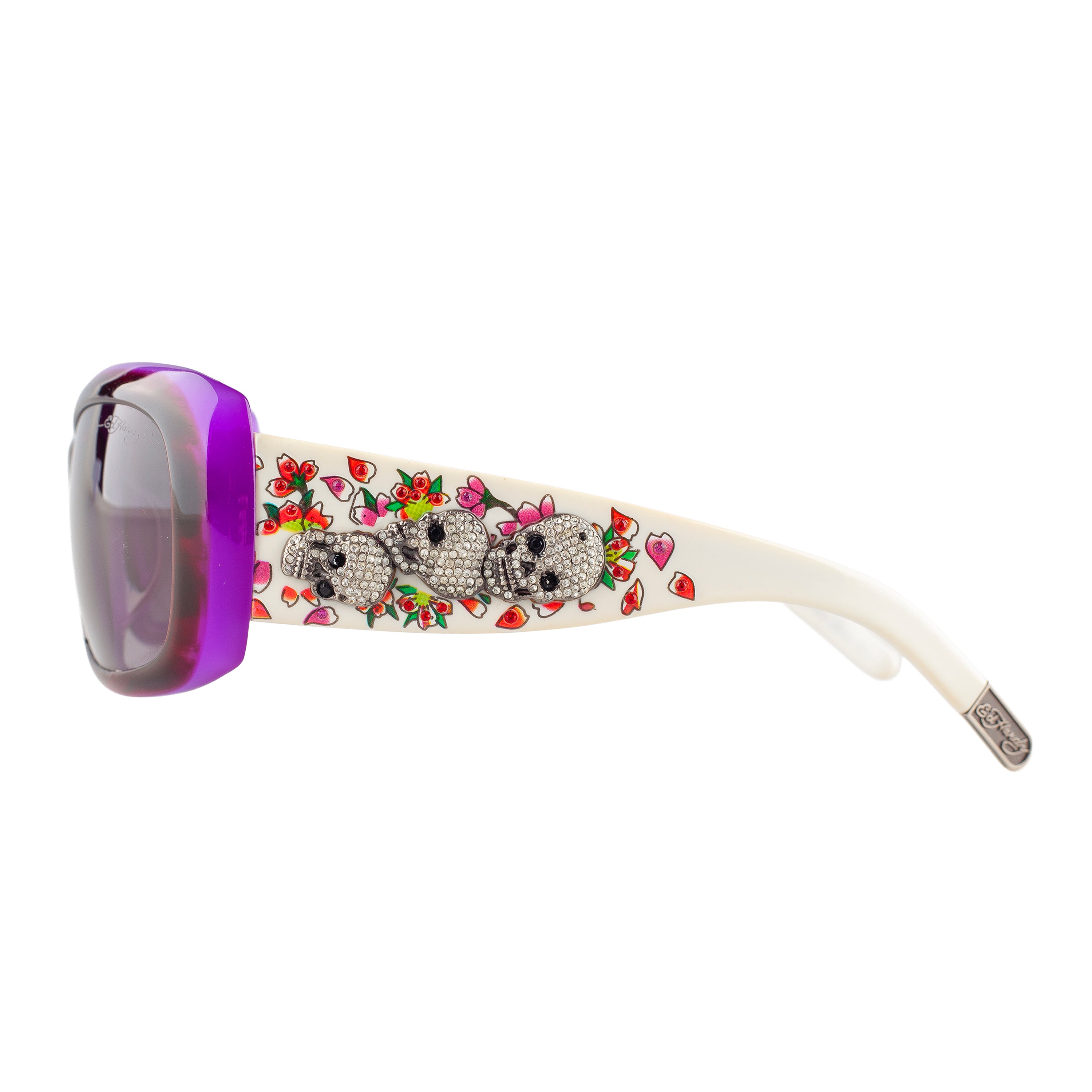 Ed Hardy White & Purple Crystal Skull Tattoo Sunglasses