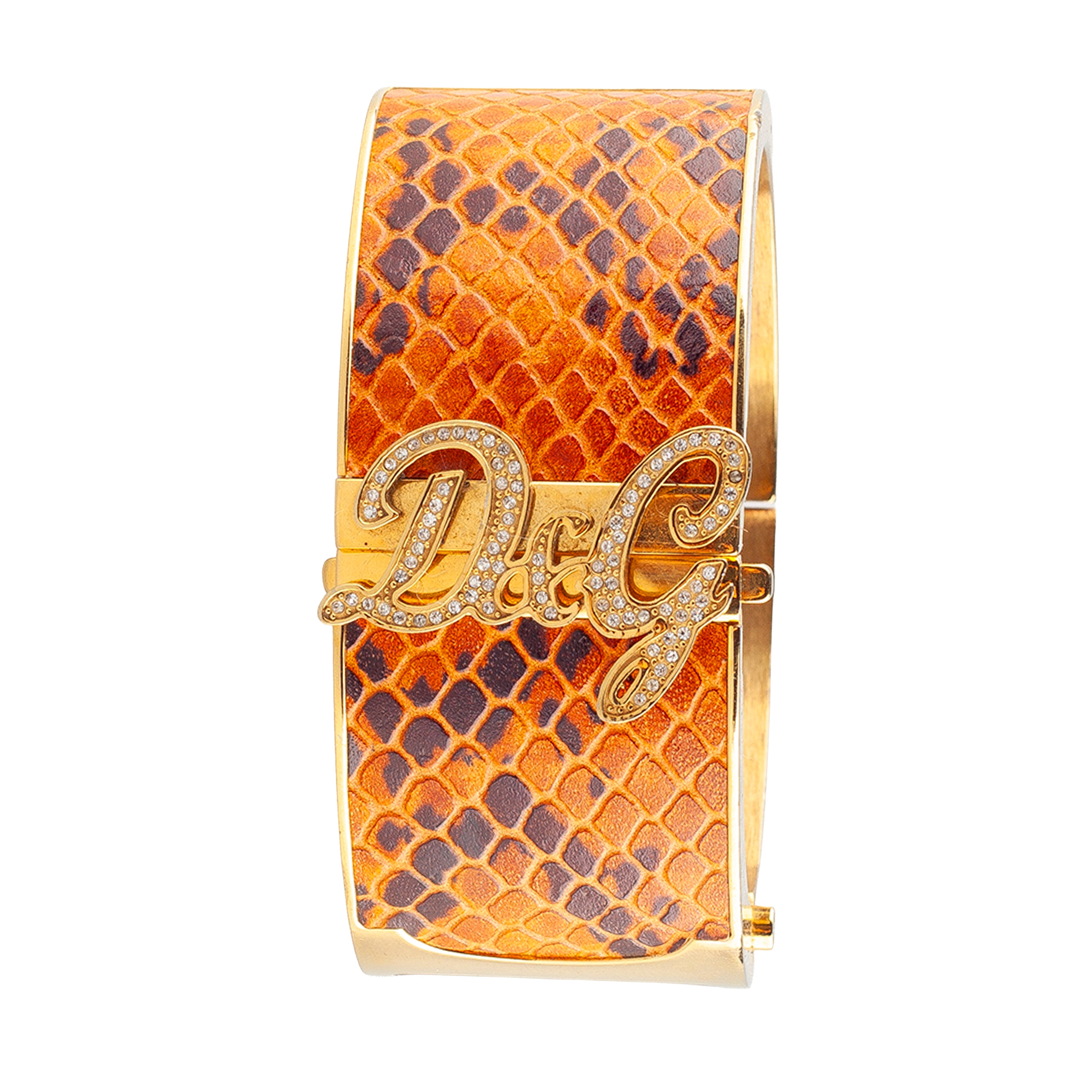 Dolce & Gabbana Vintage Snakeskin Print Gold Cuff Watch