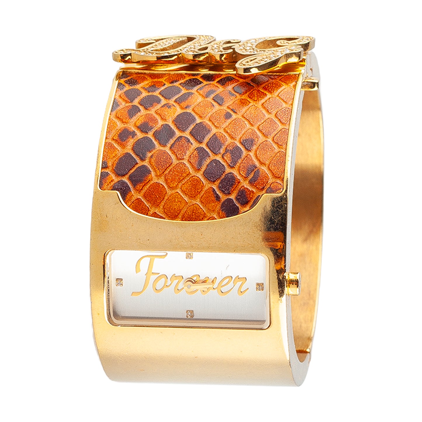 Dolce & Gabbana Vintage Snakeskin Print Gold Cuff Watch