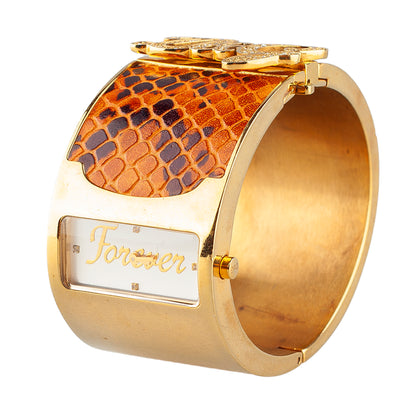 Dolce & Gabbana Vintage Snakeskin Print Gold Cuff Watch