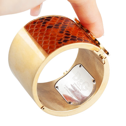 Dolce & Gabbana Vintage Snakeskin Print Gold Cuff Watch