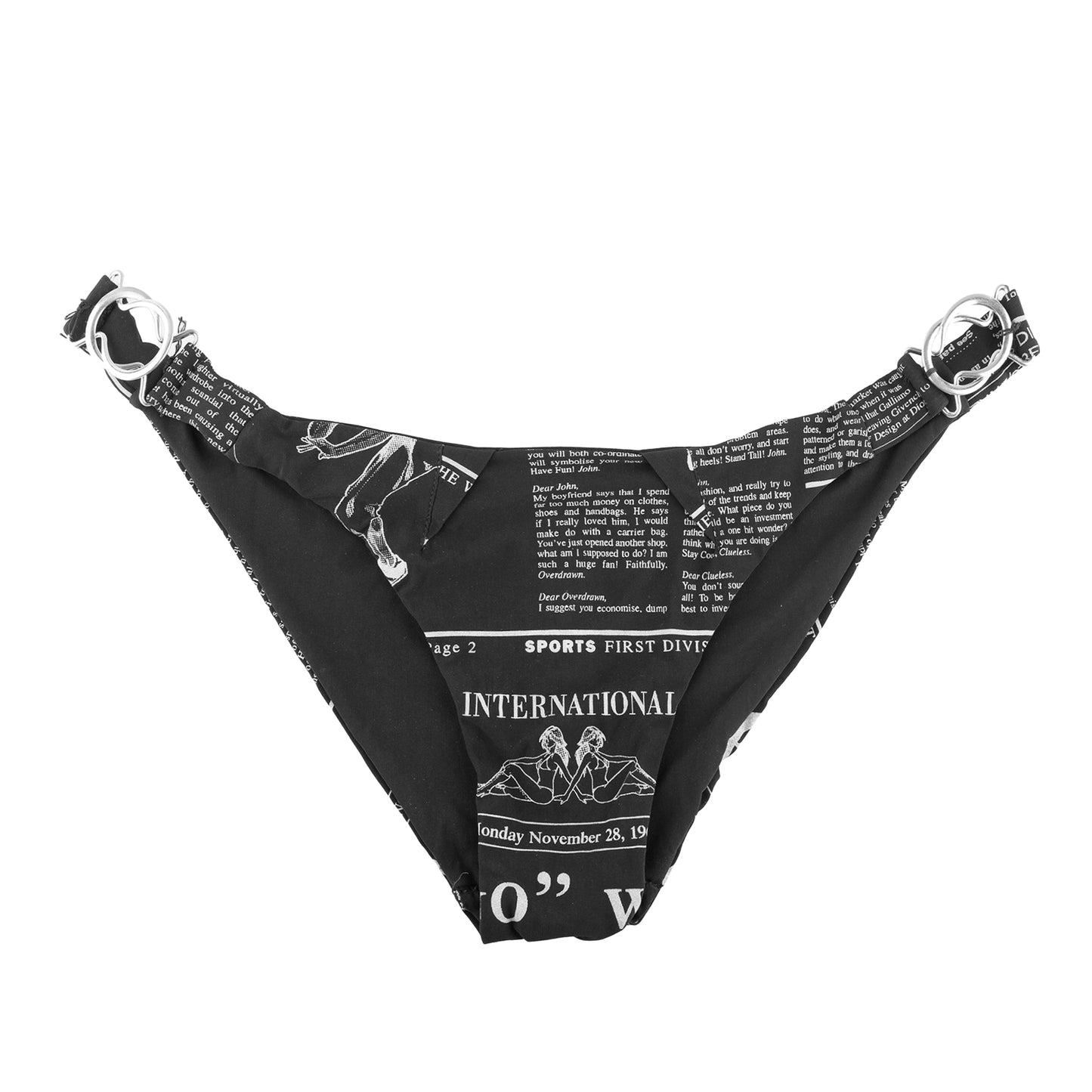 John Galliano Gazette Newspaper Print Black Bikini Bottom