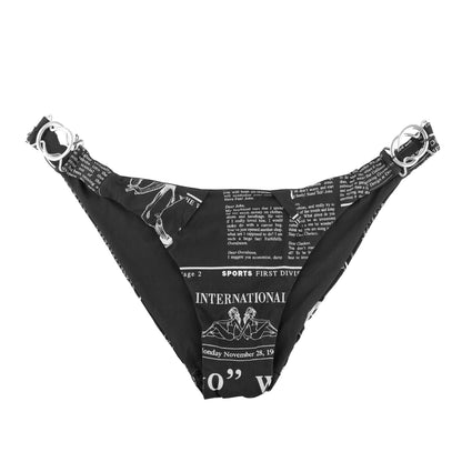 John Galliano Gazette Newspaper Print Black Bikini Bottom
