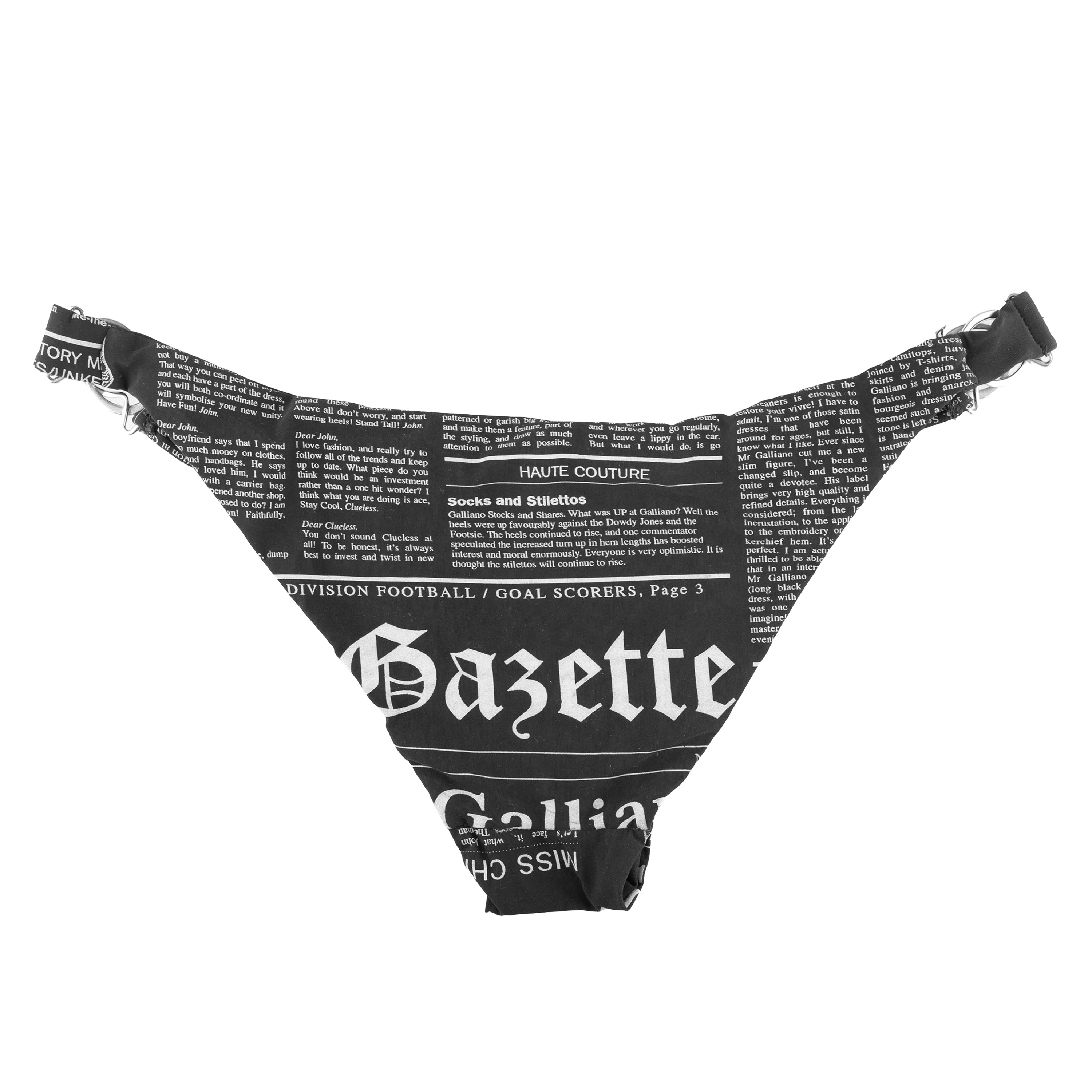 John Galliano Gazette Newspaper Print Black Bikini Bottom