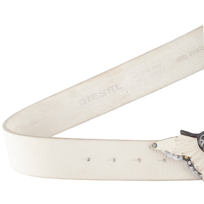 Diesel Angel White Leather Skull Butterfly Buckle Belt