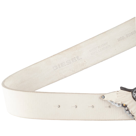 Diesel Angel White Leather Skull Butterfly Buckle Belt