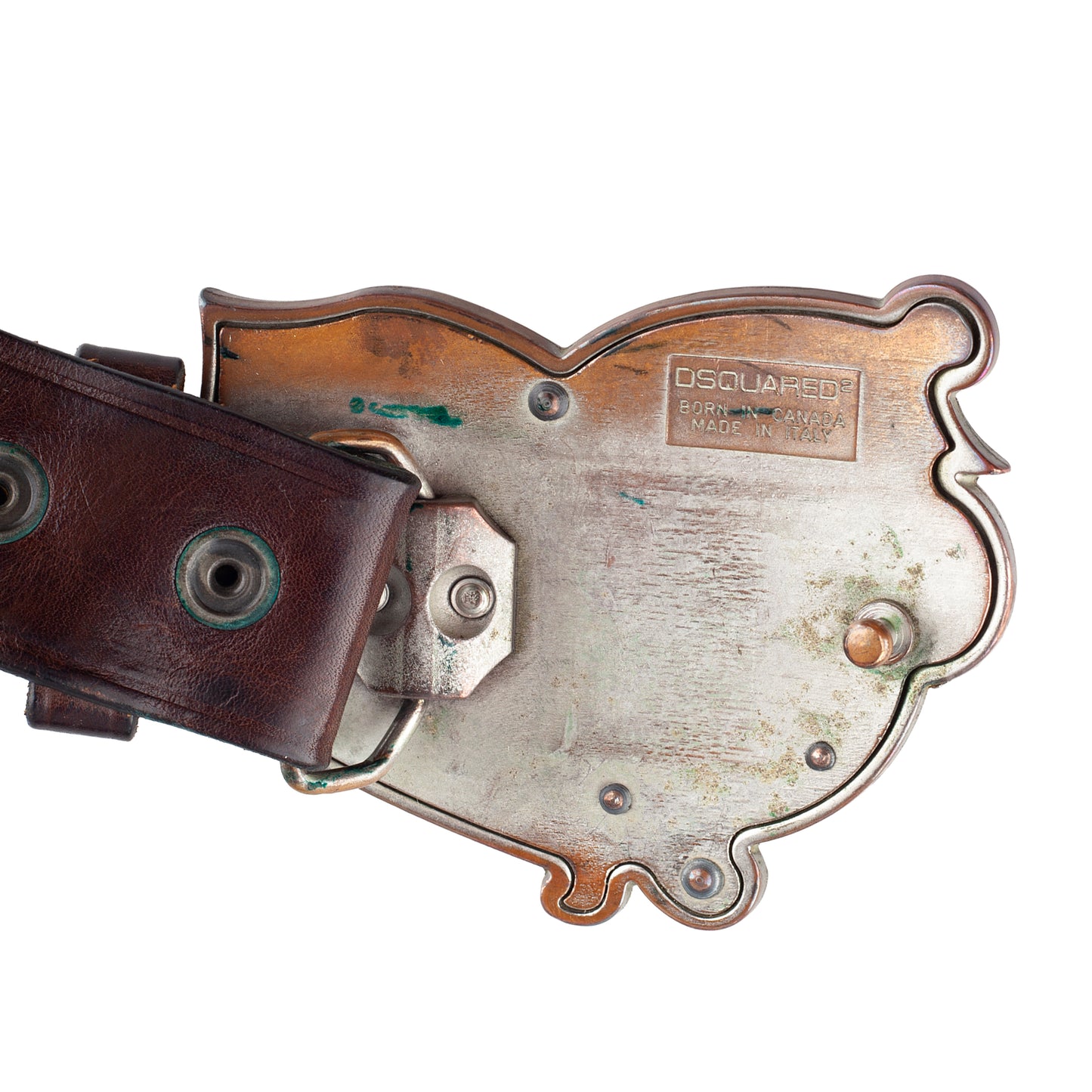 DSQUARED2 Vintage Brown Leather Equestrian Hunting Scene Belt