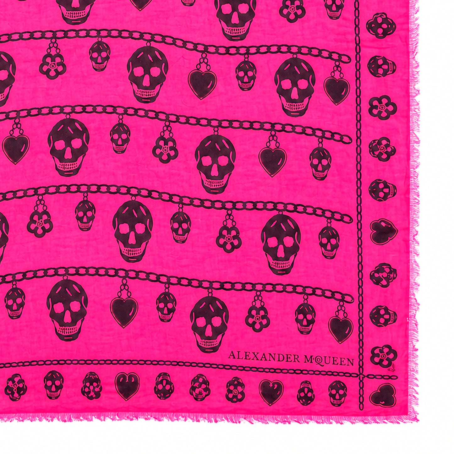 Alexander McQueen Fuchsia Skull & Chain Print Modal-Silk Scarf