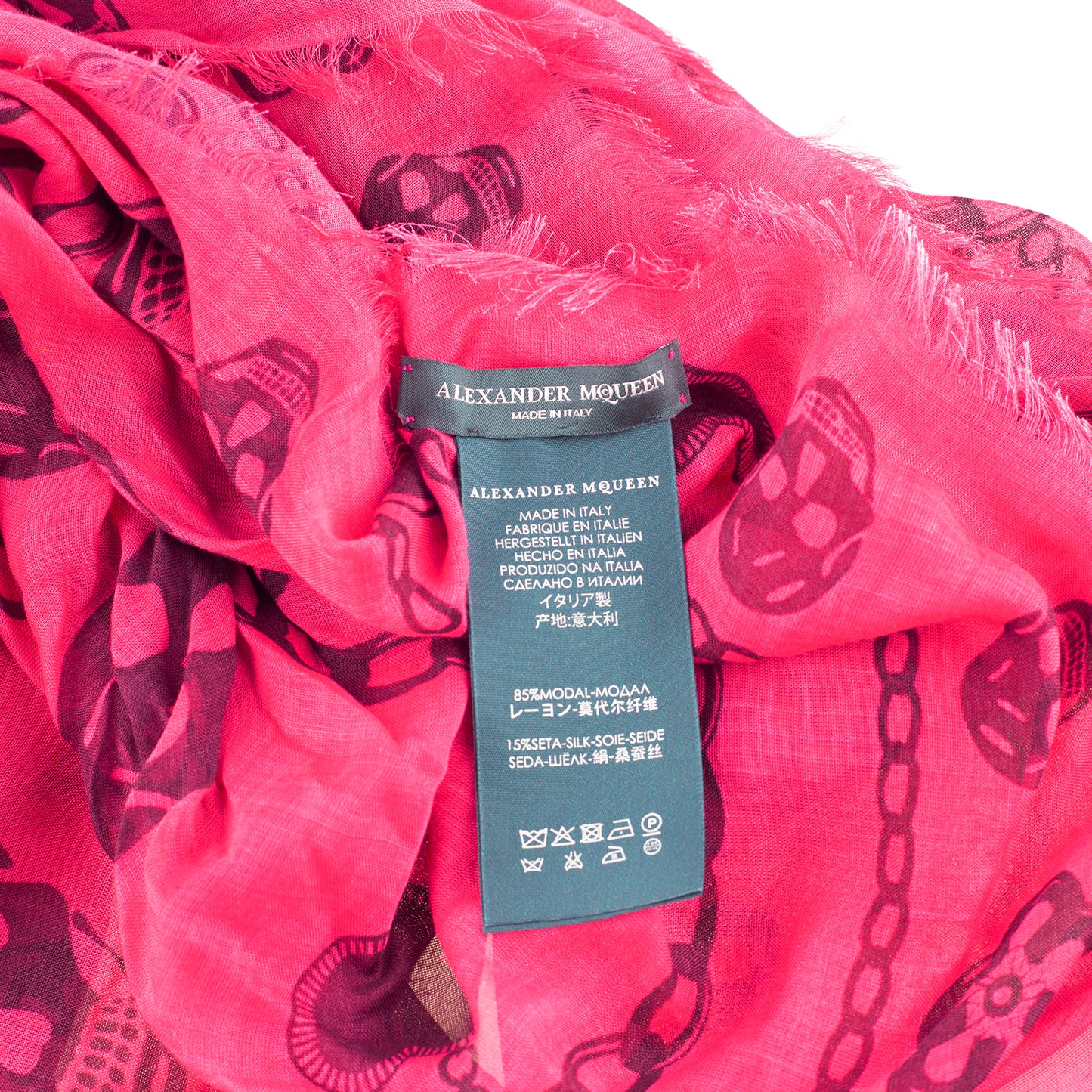 Alexander McQueen Fuchsia Skull & Chain Print Modal-Silk Scarf