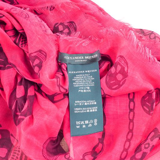 Alexander McQueen Fuchsia Skull & Chain Print Modal-Silk Scarf