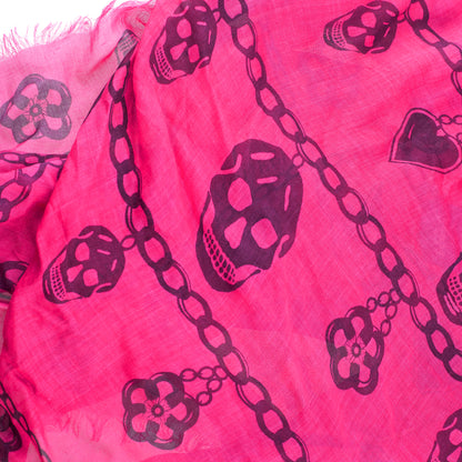 Alexander McQueen Fuchsia Skull & Chain Print Modal-Silk Scarf