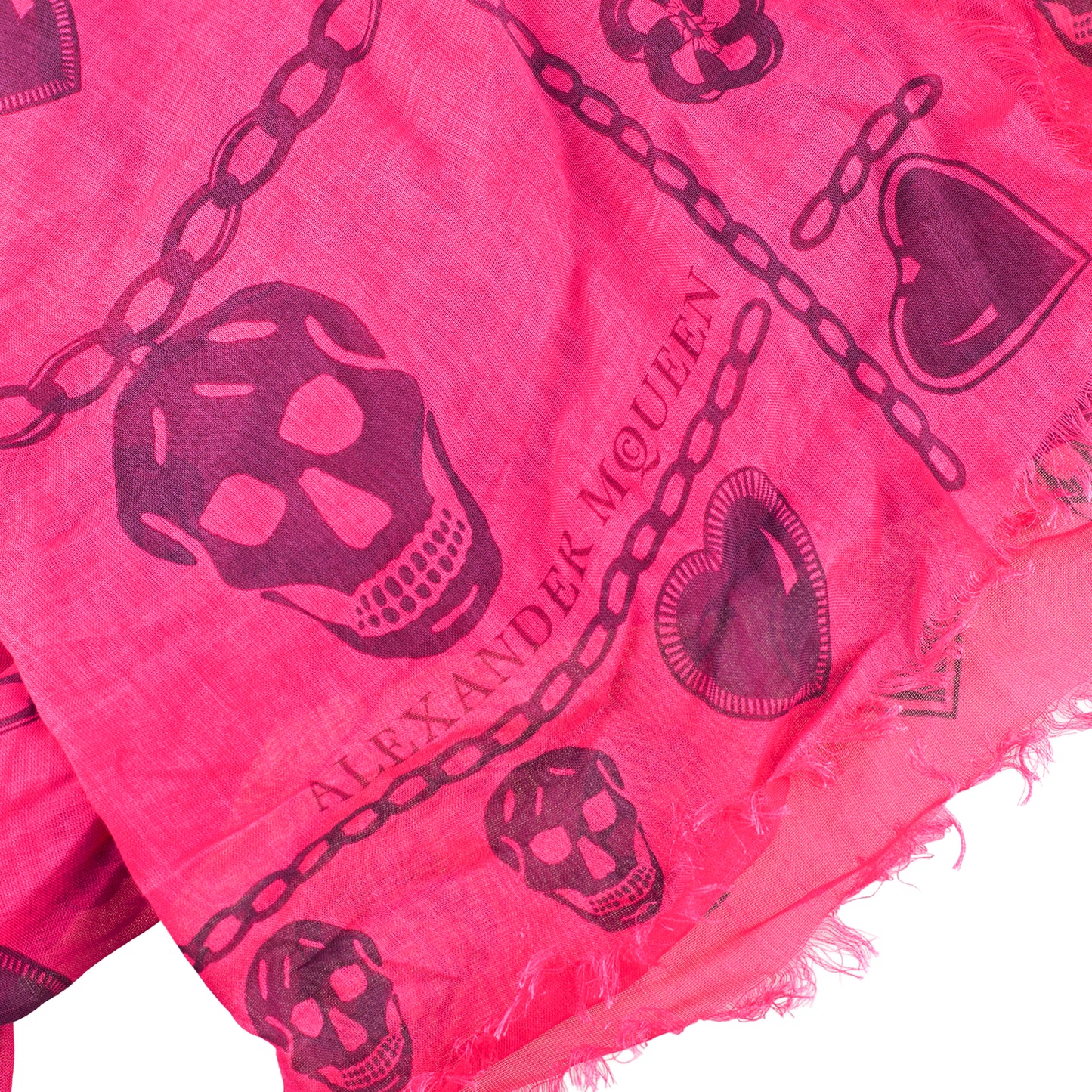 Alexander McQueen Fuchsia Skull & Chain Print Modal-Silk Scarf