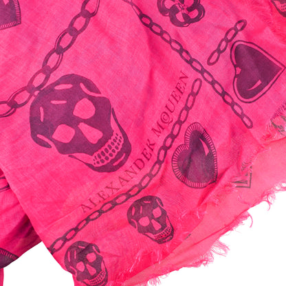 Alexander McQueen Fuchsia Skull & Chain Print Modal-Silk Scarf