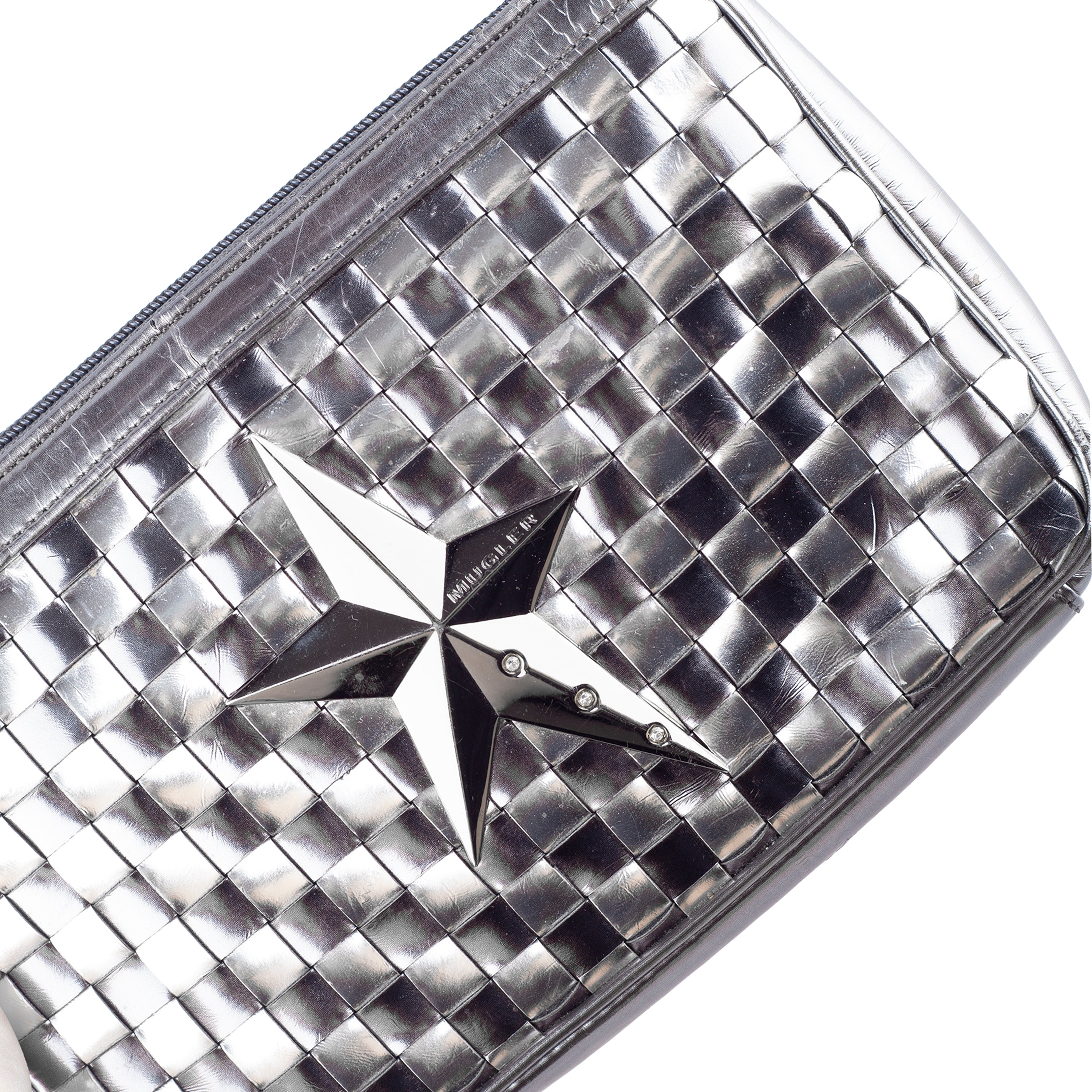 Mugler Metallic Silver Woven Star Shoulder Bag