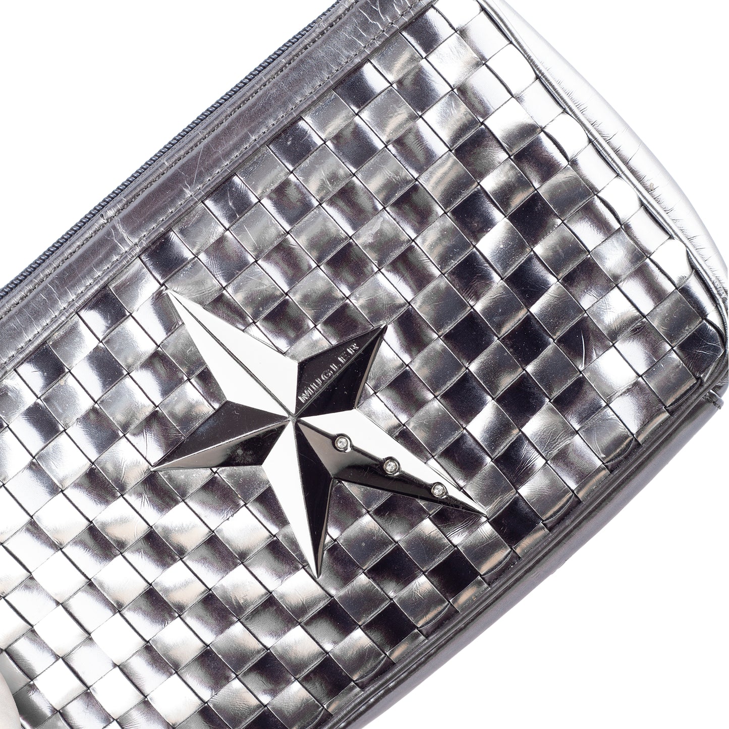 Mugler Metallic Silver Woven Star Shoulder Bag