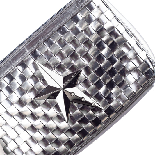 Mugler Metallic Silver Woven Star Shoulder Bag