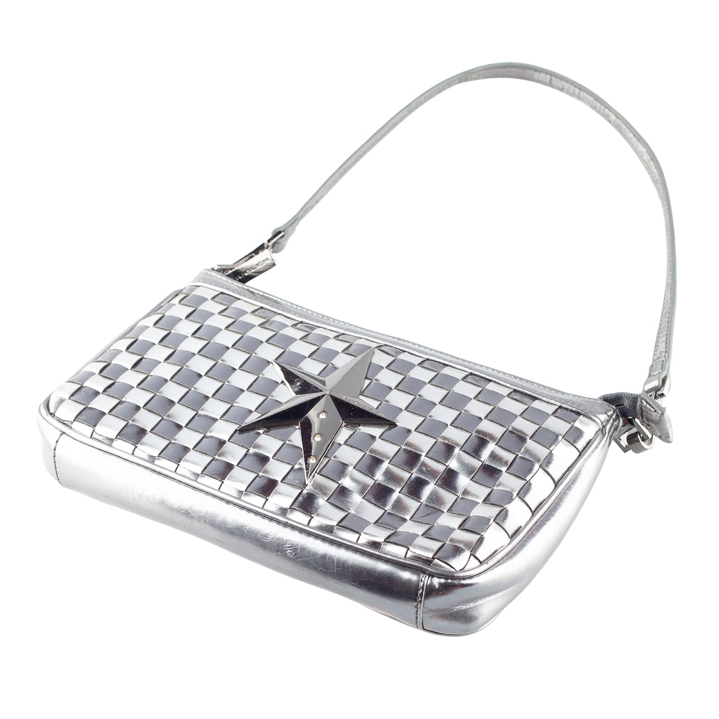 Mugler Metallic Silver Woven Star Shoulder Bag