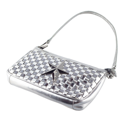 Mugler Metallic Silver Woven Star Shoulder Bag