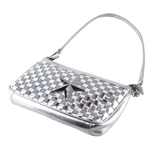Mugler Metallic Silver Woven Star Shoulder Bag