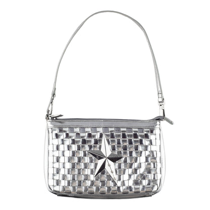 Mugler Metallic Silver Woven Star Shoulder Bag