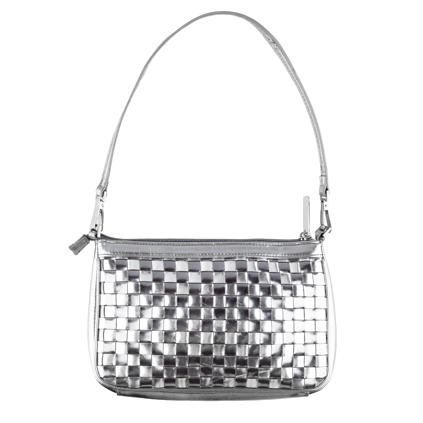 Mugler Metallic Silver Woven Star Shoulder Bag