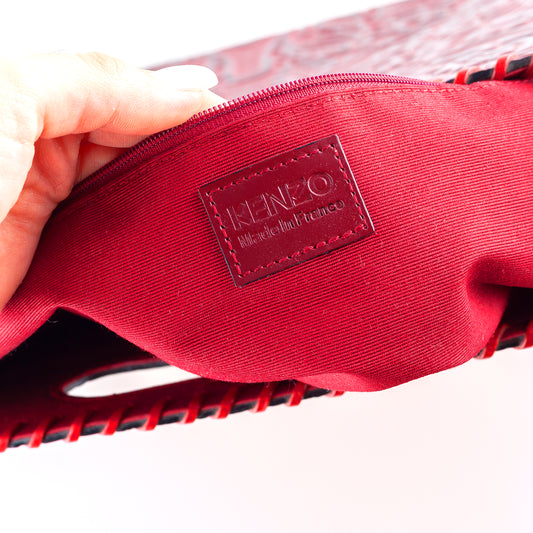 Kenzo Burgundy Rigid Embossed Vintage Hand Bag