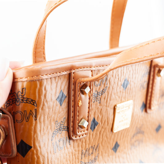 MCM Mini Anya Crossbody Brown Monogram Charm Vintage Bag