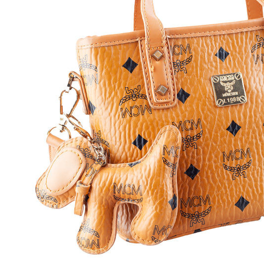 MCM Mini Anya Crossbody Brown Monogram Charm Vintage Bag