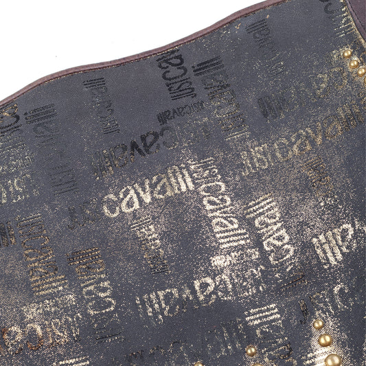 Just Cavalli Vintage Studded Monogram Black/Gold Shoulder Bag